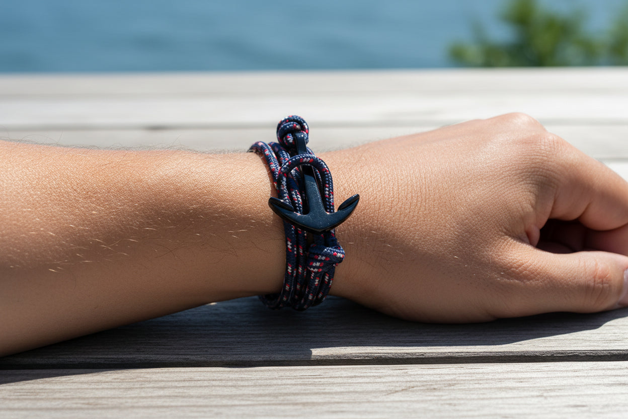 Bracelet Tressé Ancre Marine