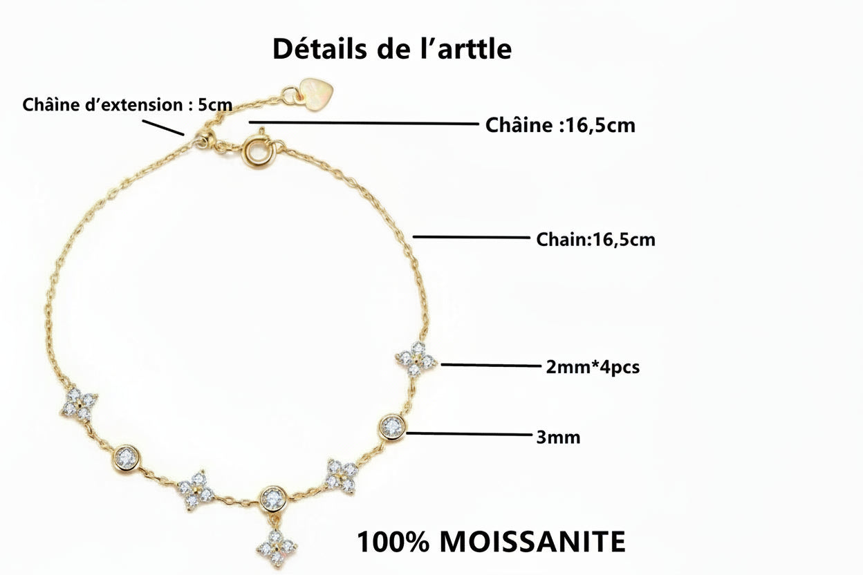 Bracelet Moissanite Trèfle 4 Feuilles