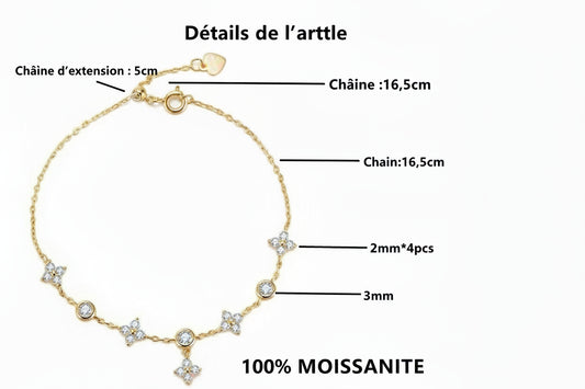 Bracelet Moissanite Trèfle 4 Feuilles
