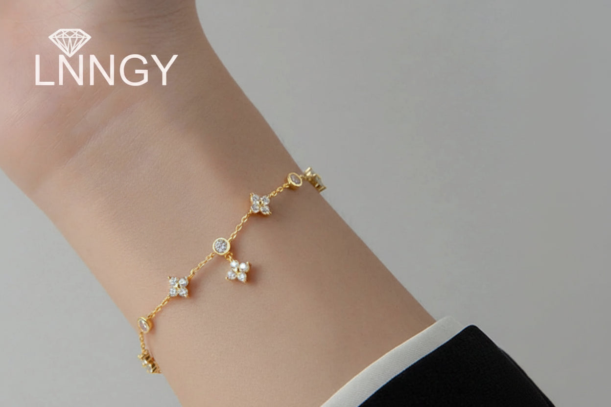 Bracelet Moissanite Trèfle 4 Feuilles